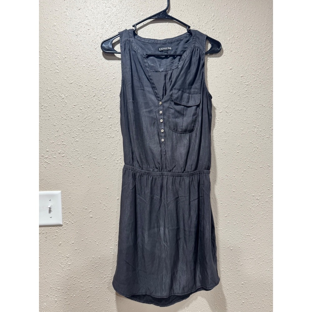 Express Women Charcoal Gray Sleeveless Button Front Elastic Waist Mini Dress‎ S